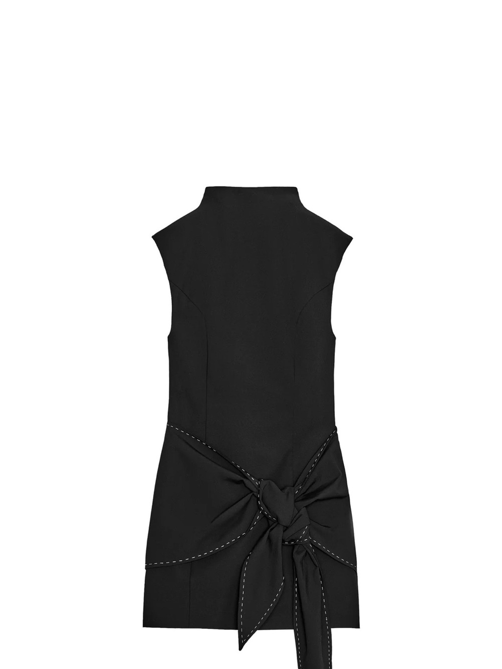 Zara Black Sleeveless Topstitch Minidress with Long Back Tie